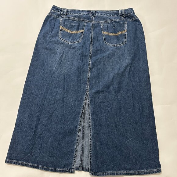 Cato Womens Denim Jean Maxi Skirt Back Slit Embroidered Pockets Size 18W Y2K - Picture 8 of 16